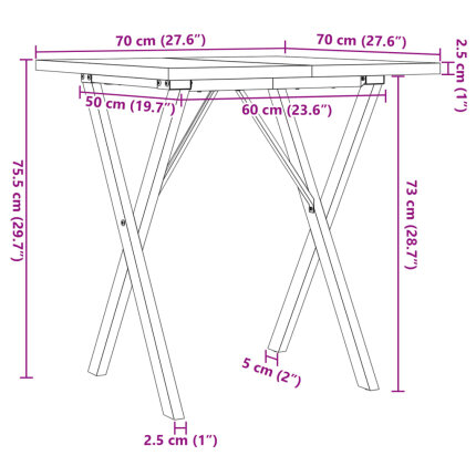 Table à manger Style Industriel cadre en X en bois de pin massif & fonte 70 x 70 x 75.5 cm {attributes}