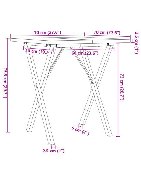 Table à manger Style Industriel cadre en X en bois de pin massif & fonte 70 x 70 x 75.5 cm {attributes} Table à manger Style Industriel cadre en X en bois de pin massif & fonte 70 x 70 x 75.5 cm {attributes}