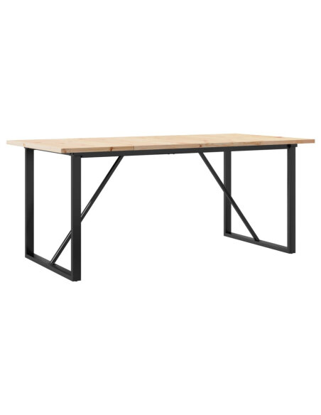 Table à manger Style Industriel cadre en O en bois de pin massif & fonte 180 x 90 x 75.5 cm {attributes}