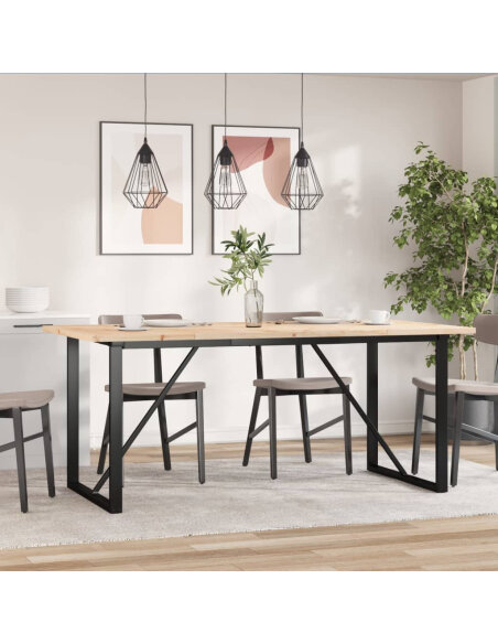 Table à manger Style Industriel cadre en O en bois de pin massif & fonte 180 x 90 x 75.5 cm {attributes}
