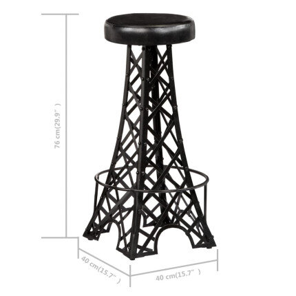 Tabourets de bar industriel tour Eiffel en lot de 2 en cuir véritable Noir  {attributes}