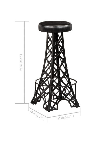 Tabourets de bar industriel tour Eiffel en lot de 2 en cuir véritable Noir  {attributes}
