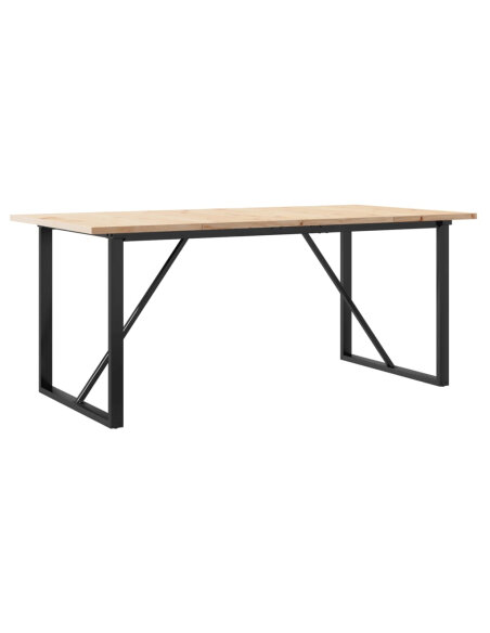 Table à manger Style Industriel cadre en O en bois de pin massif & fonte 180 x 90 x 75.5 cm {attributes}