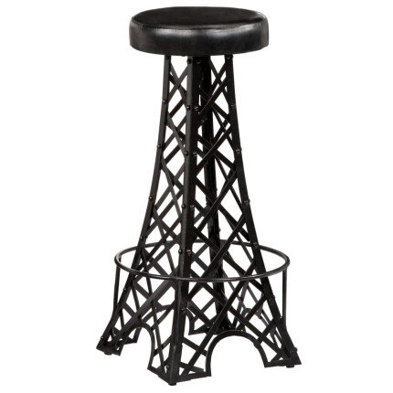 Tabourets de bar industriel tour Eiffel en lot de 2 en cuir véritable Noir  {attributes}