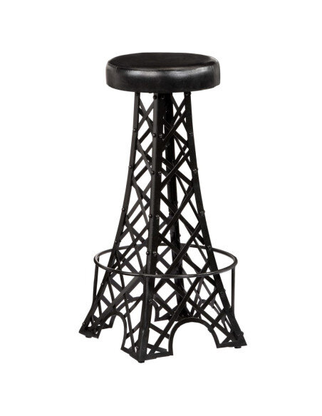 Tabourets de bar industriel tour Eiffel en lot de 2 en cuir véritable Noir  {attributes}