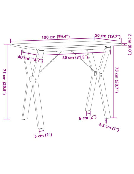 Table à manger Style Industriel cadre en Y en bois de pin massif & fonte 100 x 50 x 75 cm {attributes}