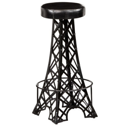 Tabourets de bar industriel tour Eiffel en lot de 2 en cuir véritable Noir  {attributes}