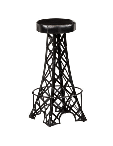 Tabourets de bar industriel tour Eiffel en lot de 2 en cuir véritable Noir  {attributes}
