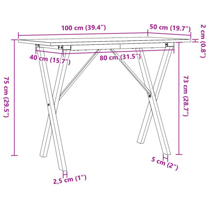 Table à manger Style Industriel cadre en X en bois de pin massif & fonte 100 x 50 x 75 cmdodododocmcmcm {attributes}