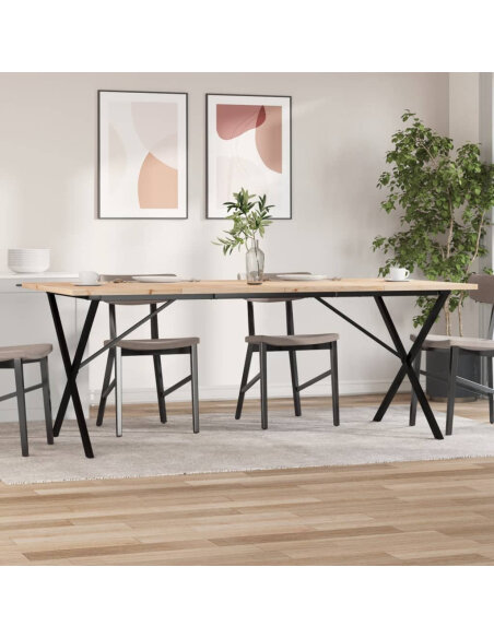 Table à manger Style Industriel cadre en X en bois de pin massif & fonte 200 x 100 x 75.5 cm {attributes}