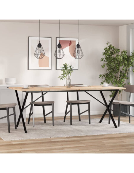 Table à manger Style Industriel cadre en X en bois de pin massif & fonte 200 x 100 x 75.5 cm {attributes}