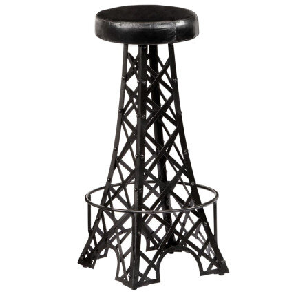 Tabourets de bar industriel tour Eiffel en lot de 2 en cuir véritable Noir  {attributes}
