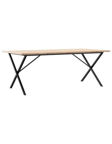 Table à manger Style Industriel cadre en X en bois de pin massif & fonte 200 x 100 x 75.5 cm {attributes}