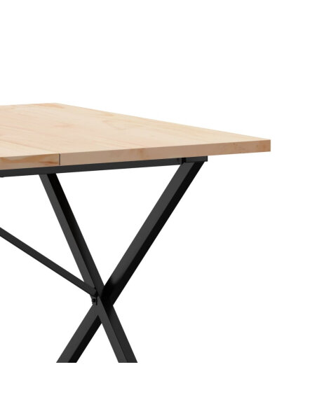 Table à manger Style Industriel cadre en X en bois de pin massif & fonte 200 x 100 x 75.5 cm {attributes}
