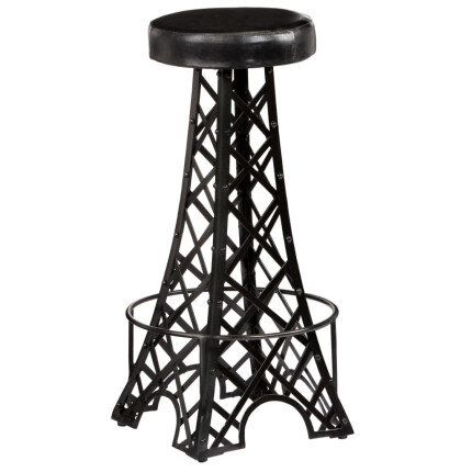 Tabourets de bar industriel tour Eiffel en lot de 2 en cuir véritable Noir  {attributes}