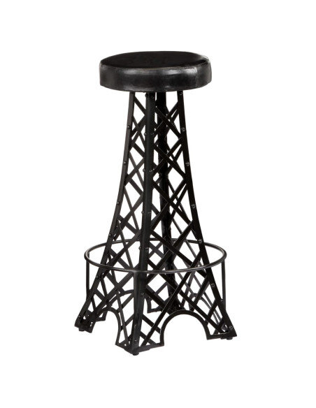 Tabourets de bar industriel tour Eiffel en lot de 2 en cuir véritable Noir  {attributes}