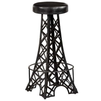 Tabourets de bar industriel tour Eiffel en lot de 2 en cuir véritable Noir  {attributes}