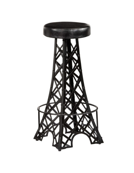 Tabourets de bar industriel tour Eiffel en lot de 2 en cuir véritable Noir  {attributes}