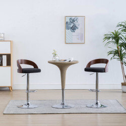 Tabourets de bar Rétro / Vintage en lot de 2 en tissu et bois courbé Gris  {attributes} 2