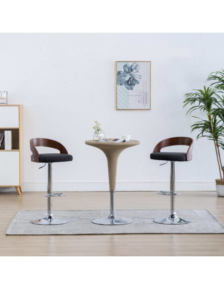 Tabourets de bar Rétro / Vintage en lot de 2 en tissu et bois courbé Gris  {attributes} Tabourets de bar Rétro / Vintage en lot de 2 en tissu et bois courbé Gris  {attributes}