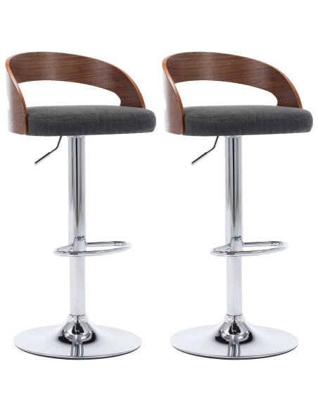 Tabourets de bar Rétro / Vintage en lot de 2 en tissu et bois courbé Gris  {attributes} Tabourets de bar Rétro / Vintage en lot de 2 en tissu et bois courbé Gris  {attributes}
