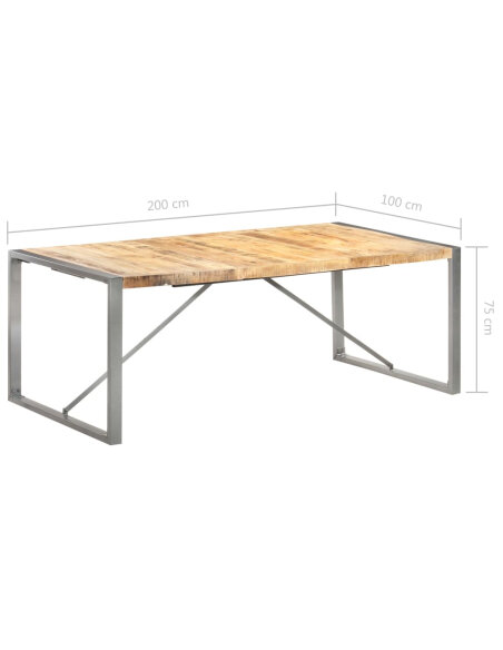 Table à manger style Industriel / Bohème en bois de manguier massif brut 200 x 100 x 75 cm {attributes}