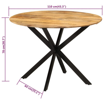Table à manger Style Industriel en bois de manguier massif et acier Ø 110 x 78 cm {attributes}