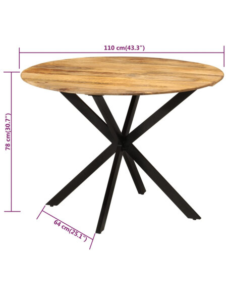 Table à manger Style Industriel en bois de manguier massif et acier Ø 110 x 78 cm {attributes}
