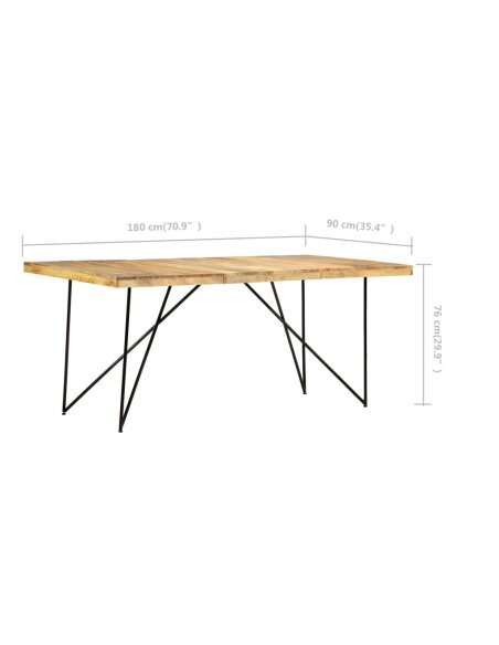 Table à manger style Industriel / Bohème en bois de manguier massif 180x90x76 cm {attributes} Table à manger style Industriel / Bohème en bois de manguier massif 180x90x76 cm {attributes}