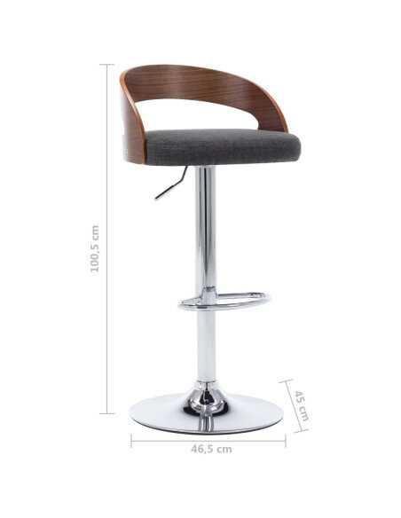 Tabourets de bar Rétro / Vintage en lot de 2 en tissu et bois courbé Gris  {attributes} Tabourets de bar Rétro / Vintage en lot de 2 en tissu et bois courbé Gris  {attributes}