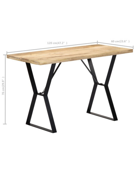 Table à manger Style Industriel en bois de manguier massif 120 x 60 x 76 cm {attributes} Table à manger Style Industriel en bois de manguier massif 120 x 60 x 76 cm {attributes}