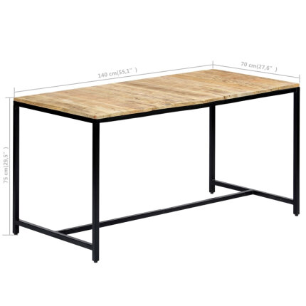 Table à manger Style Industriel en bois de manguier massif brut 140 x 70 x 75 cm {attributes}