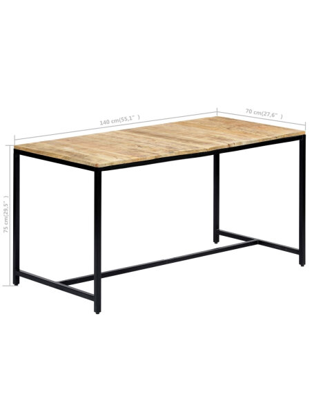 Table à manger Style Industriel en bois de manguier massif brut 140 x 70 x 75 cm {attributes} Table à manger Style Industriel en bois de manguier massif brut 140 x 70 x 75 cm {attributes}