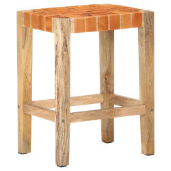 Tabourets de bar Bohème / Nature en lot de 2 en cuir véritable & Bois Brun 60 cm {attributes} 2