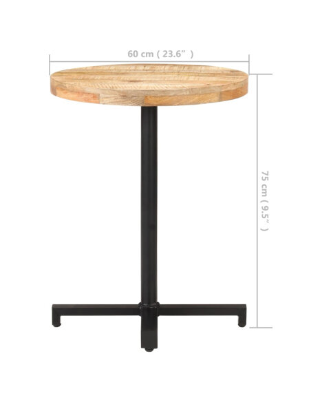 Table de bistro Style Industriel ronde en bois de manguier brut Ø 60 x 75 cm {attributes} Table de bistro Style Industriel ronde en bois de manguier brut Ø 60 x 75 cm {attributes}
