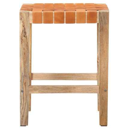 Tabourets de bar Bohème / Nature en lot de 2 en cuir véritable & Bois Brun 60 cm {attributes}