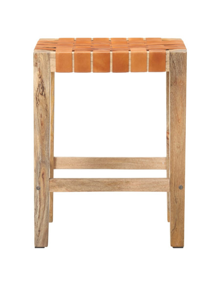 Tabourets de bar Bohème / Nature en lot de 2 en cuir véritable & Bois Brun 60 cm {attributes}