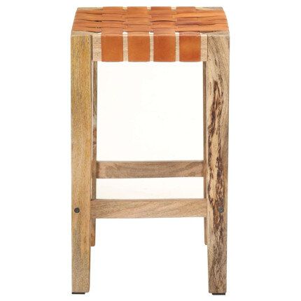 Tabourets de bar Bohème / Nature en lot de 2 en cuir véritable & Bois Brun 60 cm {attributes}