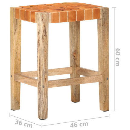 Tabourets de bar Bohème / Nature en lot de 2 en cuir véritable & Bois Brun 60 cm {attributes}