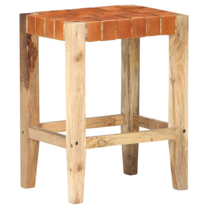 Tabourets de bar Bohème / Nature en lot de 2 en cuir véritable & Bois Brun 60 cm {attributes}