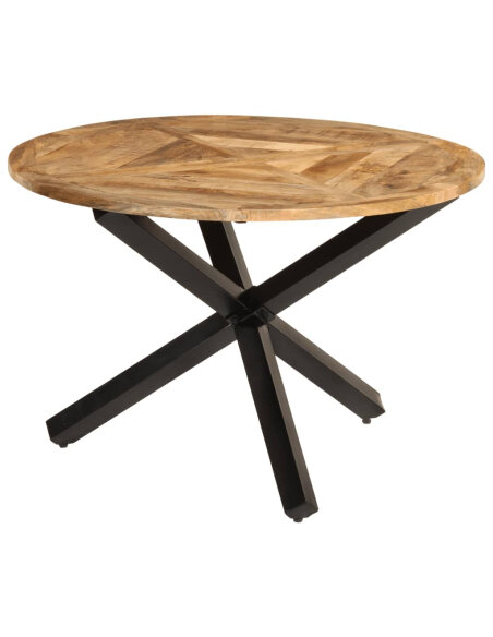 Table à manger Style Industriel en bois de manguier massif brut Ø110x75 cm {attributes} Table à manger Style Industriel en bois de manguier massif brut Ø110x75 cm {attributes}