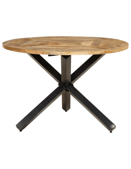 Table à manger Style Industriel en bois de manguier massif brut Ø110x75 cm {attributes} Table à manger Style Industriel en bois de manguier massif brut Ø110x75 cm {attributes}