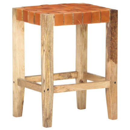 Tabourets de bar Bohème / Nature en lot de 2 en cuir véritable & Bois Brun 60 cm {attributes}