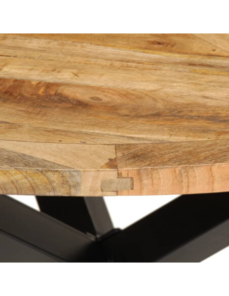 Table à manger Style Industriel en bois de manguier massif brut Ø110x75 cm {attributes} Table à manger Style Industriel en bois de manguier massif brut Ø110x75 cm {attributes}
