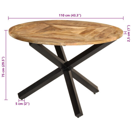 Table à manger Style Industriel en bois de manguier massif brut Ø110x75 cm {attributes}
