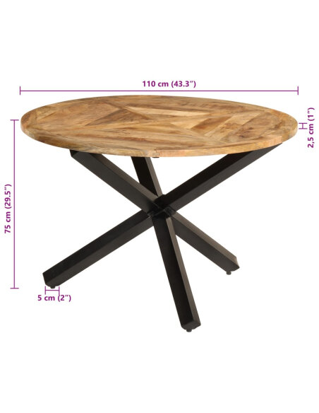 Table à manger Style Industriel en bois de manguier massif brut Ø110x75 cm {attributes} Table à manger Style Industriel en bois de manguier massif brut Ø110x75 cm {attributes}