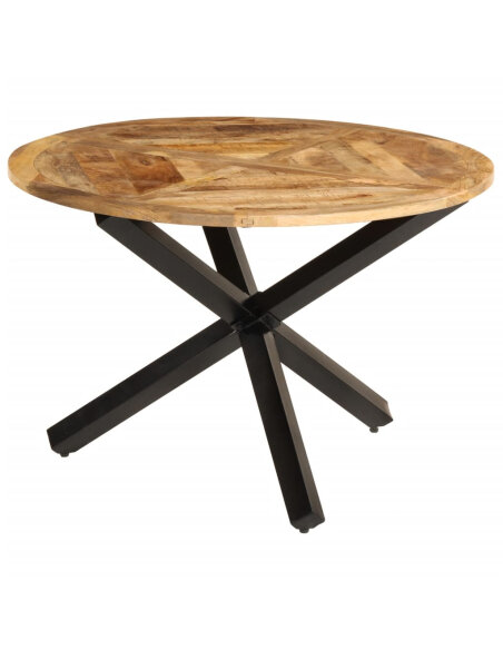 Table à manger Style Industriel en bois de manguier massif brut Ø110x75 cm {attributes} Table à manger Style Industriel en bois de manguier massif brut Ø110x75 cm {attributes}