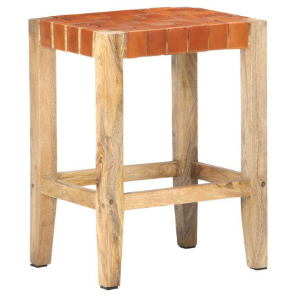 Tabourets de bar Bohème / Nature en lot de 2 en cuir véritable & Bois Brun 60 cm {attributes}