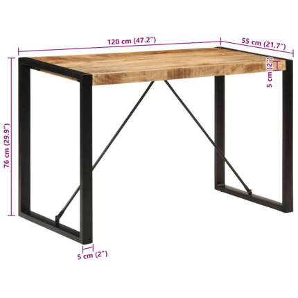 Table à manger Style Industriel en bois de manguier massif brut 120 x 55 x 76 cm {attributes}
