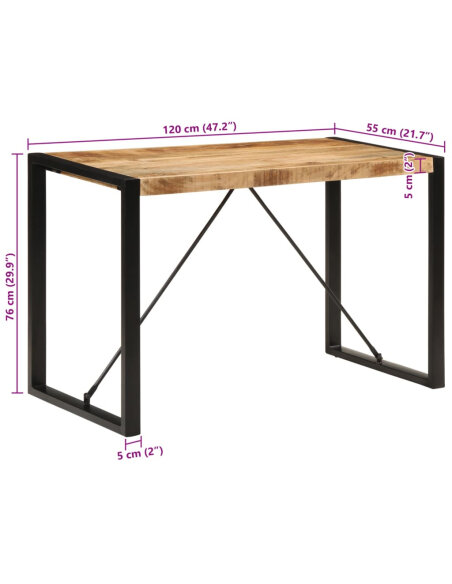 Table à manger Style Industriel en bois de manguier massif brut 120 x 55 x 76 cm {attributes} Table à manger Style Industriel en bois de manguier massif brut 120 x 55 x 76 cm {attributes}